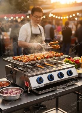 Bếp nướng gas inox 004 Lâm Gia 4 họng dài