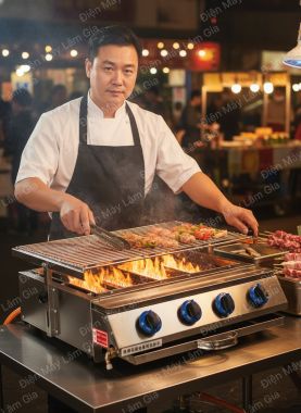 Bếp nướng gas inox 004 Lâm Gia 4 họng dài