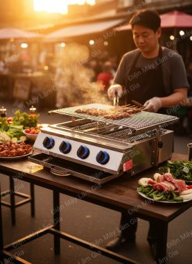 Bếp nướng gas inox 004 Lâm Gia 4 họng dài