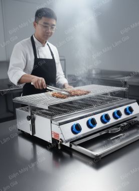 Bếp nướng gas inox 006 Lâm Gia 6 họng dài