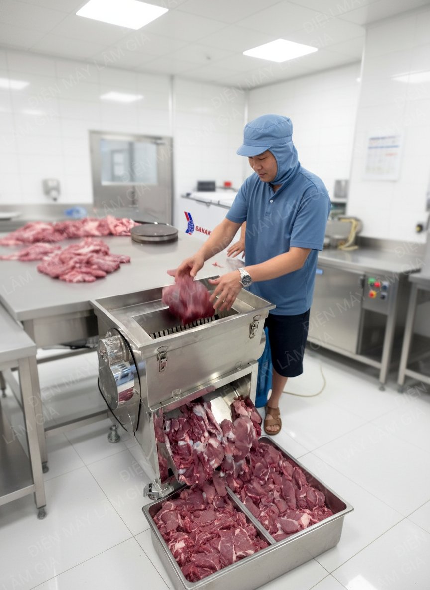 Máy thái thịt họng nạp 25x18 Cm Lâm Gia 3Kw